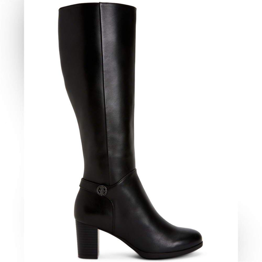 Giani Bernini Black Leather Adonnys Extended Calf Memory Foam Dress Boots 10